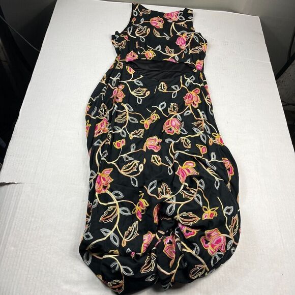 Nicole Miller Embroidered Maxi Dress Floral Side Zip Asymmetric Hem Party Size 8 - Picture 11 of 13